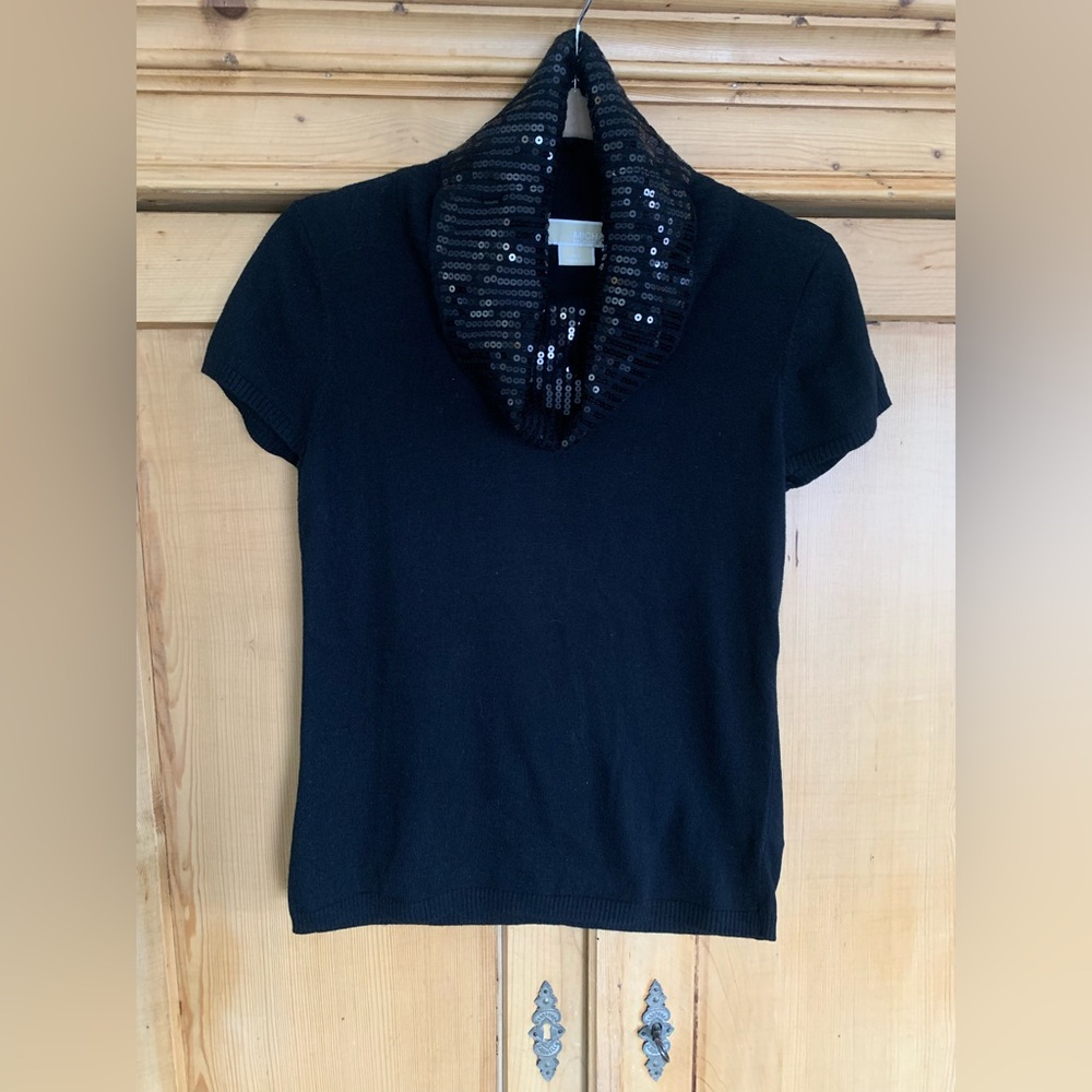 Michael Kors Sequin Cowl Neck Black Sweater Size M